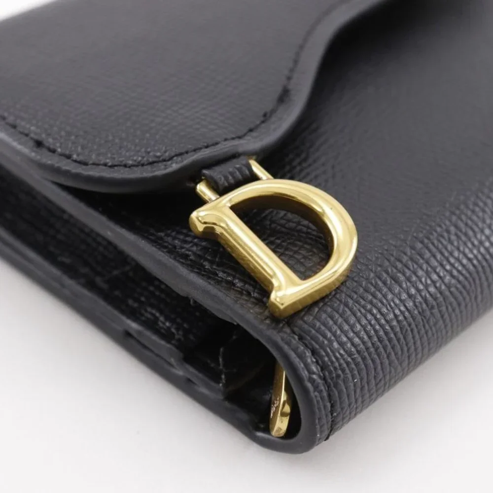 Dior Compact Wallet Calf Black Trifold Wallet